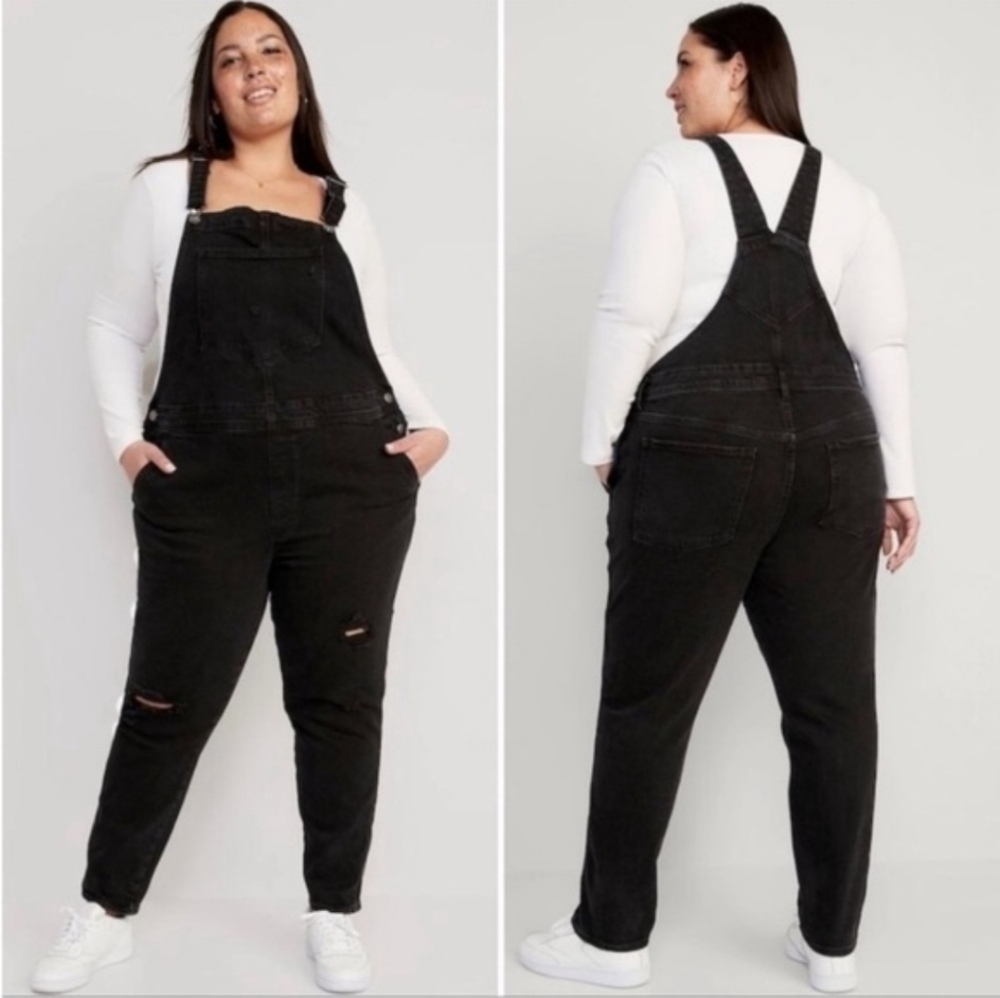 Torrid‎ Distressed Overall Crop Denim Black Jumpsuit Size 18 Women's